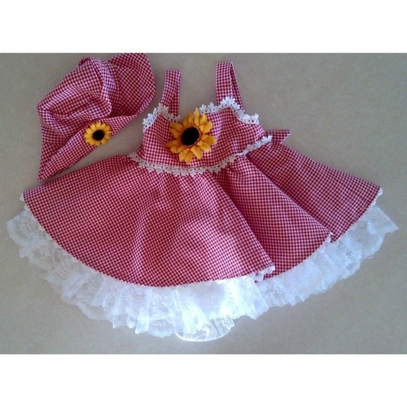 Gorgeous Girl's Size 6 M 3-6 Months Two Piece Set Red Floral Dress, Hat & Bottom
